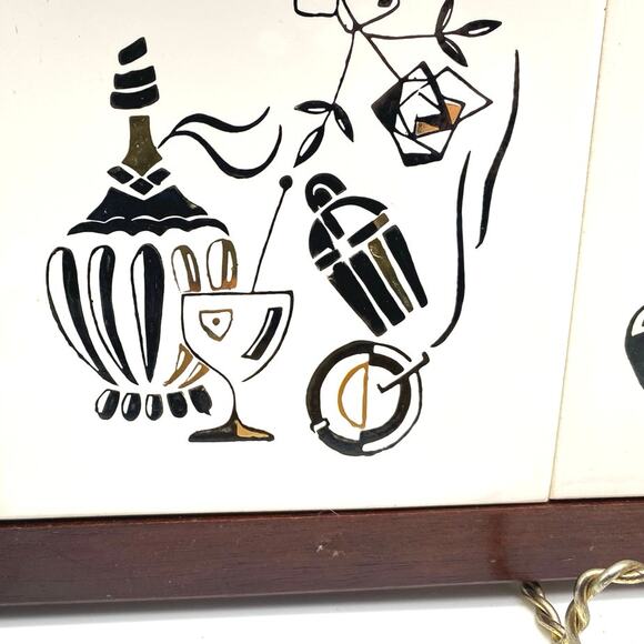 1950s Wood Framed 3 Tile Sansco Japan Serving‎ ,wall decor, Barware Mid Century - Picture 6 of 11